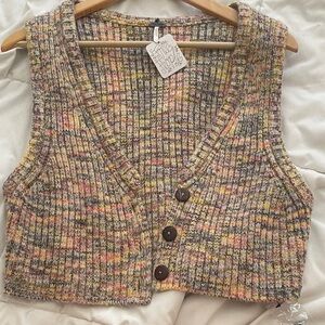 Free People Pink Tan Ribbed Crop Vest